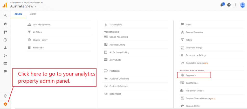 Google Analytics Segments Panel