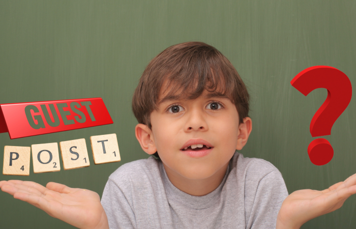 Kid with Guest posting word and question mark icon