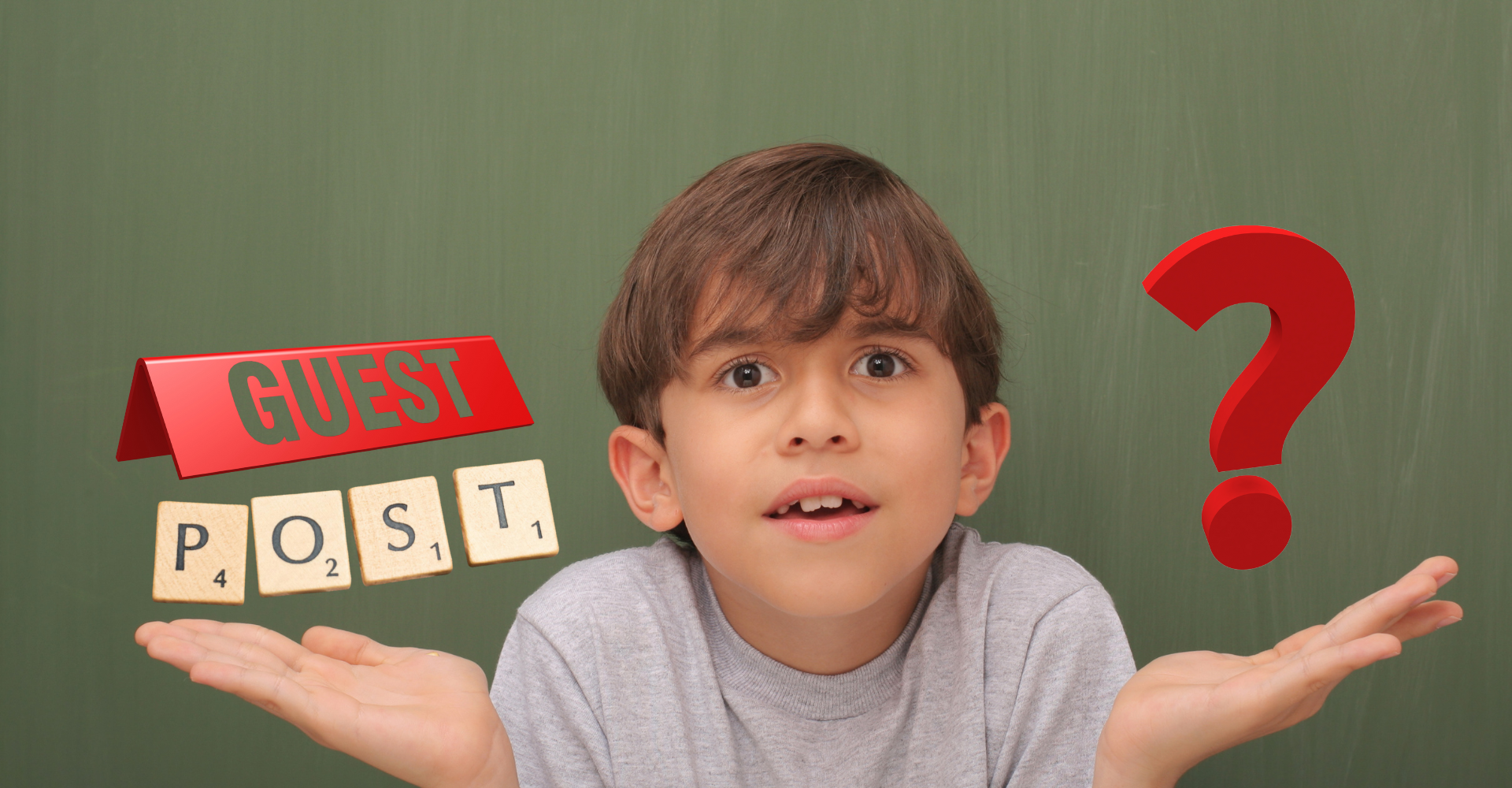 Kid with Guest posting word and question mark icon